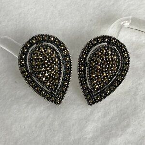 VTG Sterling Silver Judith Jack JJ Marcasite Teardrop Earrings Pierced Cutout